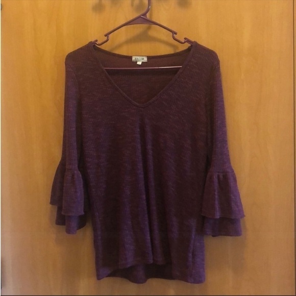 Nordstrom Size Large Bell Sleeve Heathered Purple Top - Picture 3 of 10